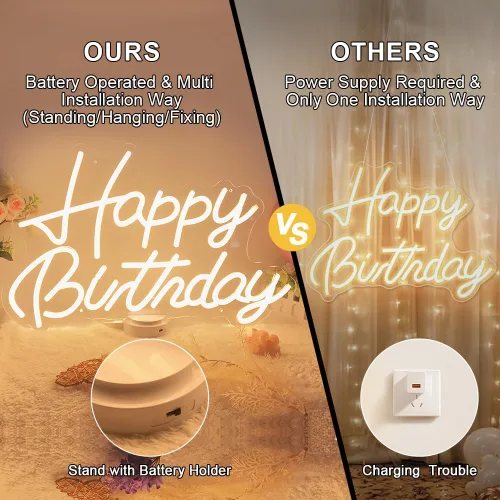 Miniatura 2 de Letrero de neón de feliz cumpleaños a pilas, letrero de feliz cumpleaños de 23 pulgadas con base, letrero con luz USB de feliz cumpleaños, letrero