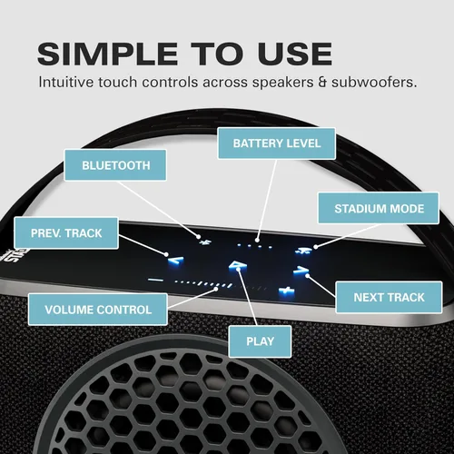 Miniatura 3 de Rocksteady Stadium 2: Paquete de dos altavoces y un subwoofer 2.1 - Inmersivo, conectable y hasta 45 m de alcance. Hasta 30 horas de vida útil