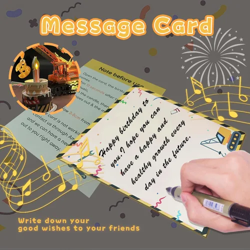 Miniatura 7 de Tarjeta de felicitación emergente 3D de 3er cumpleaños con luz y música, tarjeta de camión grúa para niño, sobrino, nieto, hijo, niño pequeño