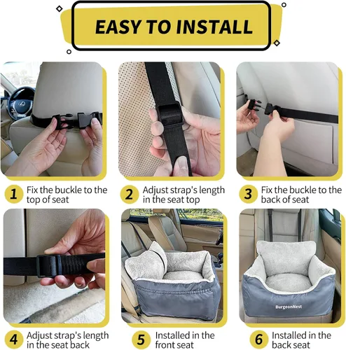Miniatura 4 de BurgeonNest Asiento de Coche para Perros Pequeños, Asientos Elevadores Suaves Lavables para Mascotas Pequeñas de Menos de 25 Libras, Asiento de Gris