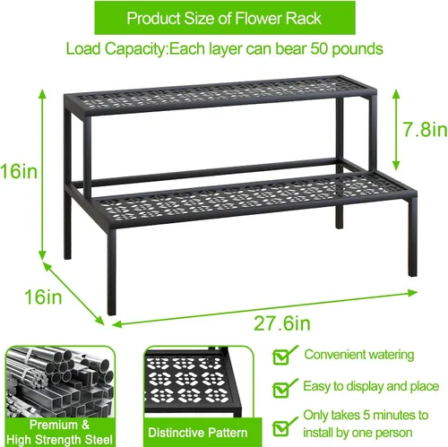 Miniatura 3 de aboxoo Soporte de metal para plantas de 2 niveles en maceta, soporte múltiple para macetas, estante para plantas de interior, múltiples plantas