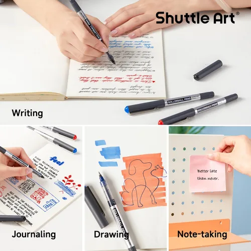 Miniatura 4 de Shuttle Art Paquete de 25 bolígrafos de punta fina (21 negros, 2 azules y 2 rojos), bolígrafos de tinta líquida de 0.020 in para escribir diario, 21
