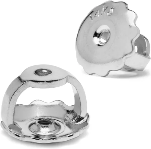 Miniatura 12 de Everyday Elegance Pendientes sólidos de oro blanco de 14 quilates con dos piezas de repuesto para parte trasera de arete Tornillo roscado para par