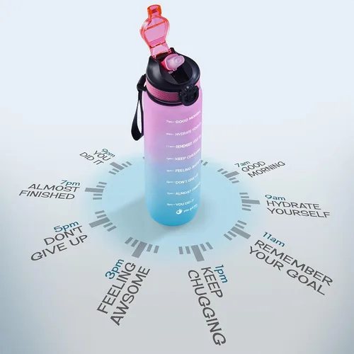 Miniatura 3 de Botella de agua motivacional de 32 onzas con marcador de tiempo, botella deportiva con boquilla para mantenerte hidratado todo el día, a prueba