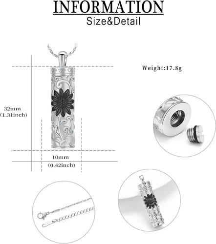 Miniatura 38 de Collar de urna de girasol para cenizas, collar de barra cilíndrica para cenizas para mujer, colgante de recuerdo para cenizas, joyería de cremación