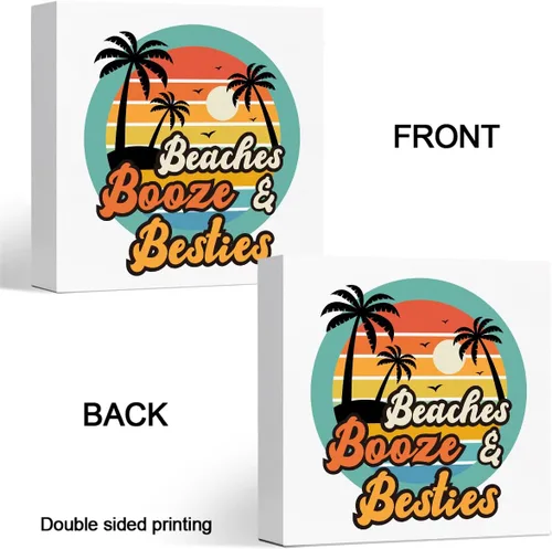 Miniatura 3 de Decoración de escritorio de verano, Beaches Bozze and Besties Retro Sunset de madera de doble cara para decoración de escritorio, caja de madera