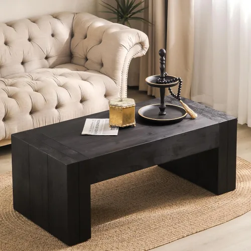 Miniatura 16 de Mesa de centro de madera para sala de estar, mesa de centro de artesanía vintage de granja, mesa de centro curvada de diseño Art Deco, mesas de té