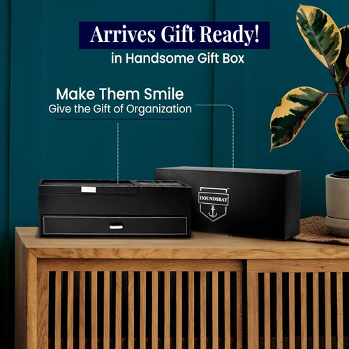 Miniatura 6 de HOUNDSBAY Captain Dresser & Nightstand Valet Organizador Caja de almacenamiento con Catchall y estación de carga (negro)