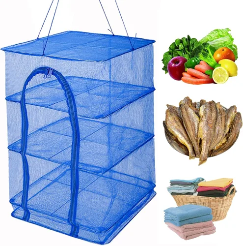 Rejilla de secado de 4 capas de malla plegable, red de nailon plegable, red de secado colgante, para camarones, pescado, frutas, verduras, hierbas,