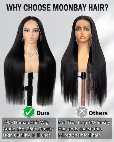 Miniatura 3 de MOONBAY Pelucas de cabello humano con encaje frontal de densidad 250%, 20 pulgadas 13x4 de encaje frontal liso, pelucas de cabello humano con nudos