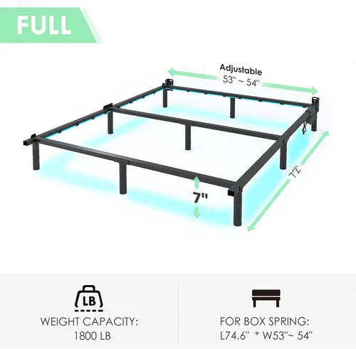 Miniatura 3 de QEROMY Base de cama matrimonial para somier, marco de cama de metal de 7 pulgadas con luces LED, base de cama de soporte de 9 patas, fácil montaje