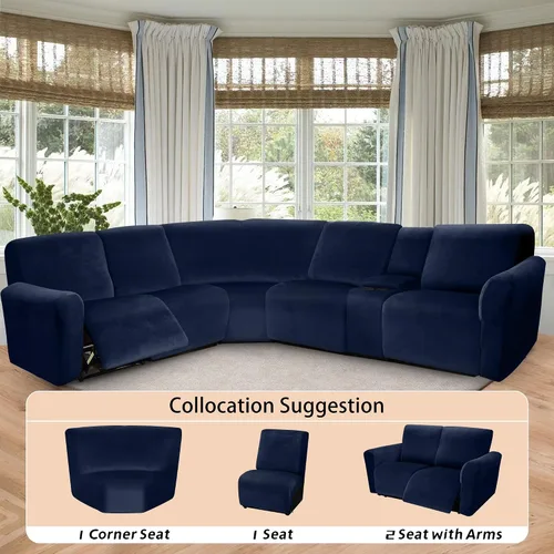 Miniatura 6 de Arfntevss Fundas de terciopelo a rayas para sofá reclinable, funda elástica para sofá modular en las esquinas, juego de fundas suaves y reclinables