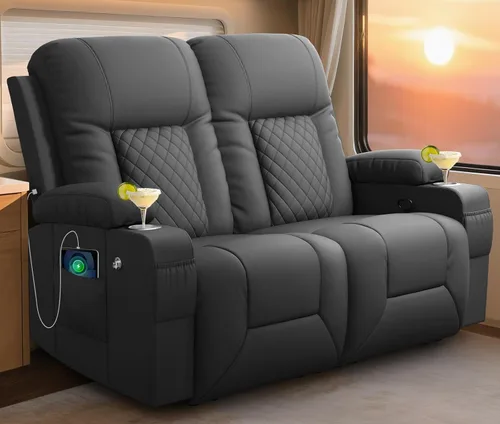 Miniatura 16 de YONISEE Sofá reclinable grande de dos plazas, sofá reclinable con consola de almacenamiento, silla reclinable con puertos USB, 2 soportes