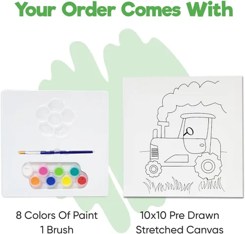 Miniatura 5 de Misco Juguetes de pintura de lienzo para fiestas, kit de arte de 11 piezas de lienzo predibujado para pintar y sorber, 8 colores y pincel incluidos