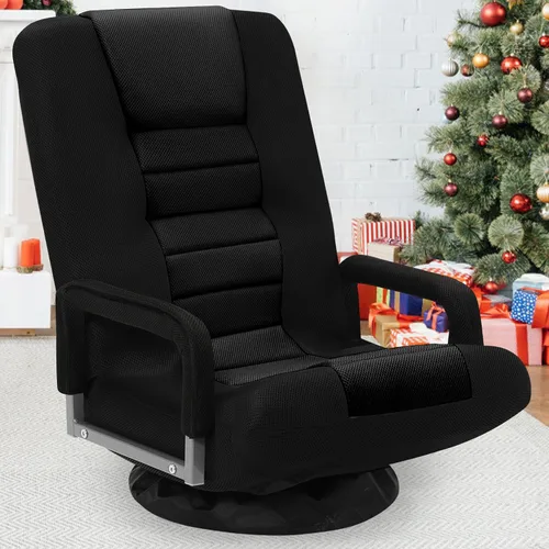 Miniatura 2 de Silla de juegos giratoria de piso con reposabrazos, sofá reclinable plegable de video con 6 posiciones ajustables, respaldo acolchado y cojín, sofá