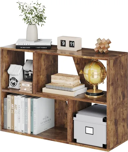 MapleGrace Organizador de almacenamiento de 6 cubos, estantes de almacenamiento de madera con paneles traseros, estantería apilable para sala de