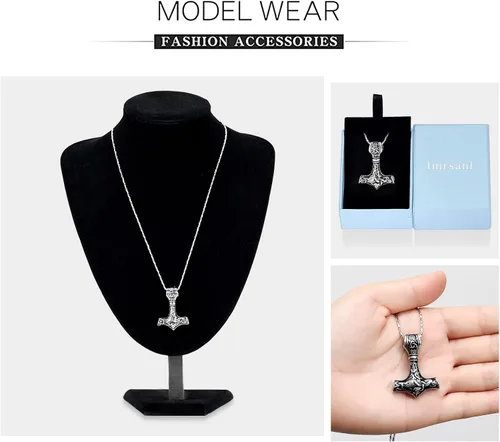 Miniatura 7 de Joyería de cremación de martillo de Thor vikingo nórdico Mjolnir para cenizas para mujeres y hombres, collar de urna de nudo celta de acero