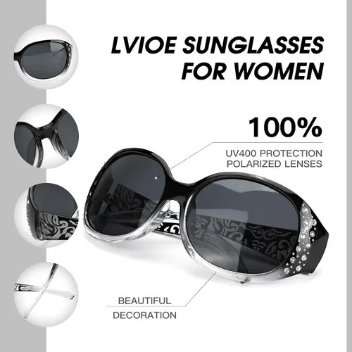 Miniatura 3 de LVIOE Gafas de sol polarizadas para mujer gafas de sol envolventes con diamantes de imitación con lente de protección UV LS008