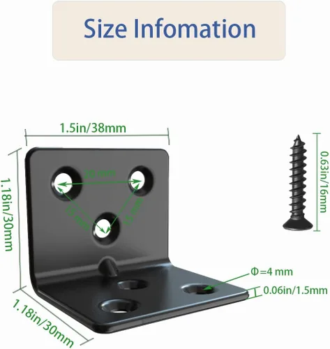 Miniatura 7 de Soporte de estante de acero inoxidable negro, soporte de ángulo recto articulado, en forma de L, soporte de esquina de metal resistente para madera