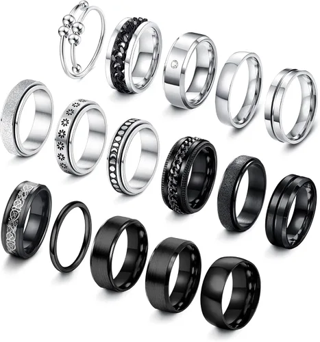 IRONBOX 16 anillos de acero inoxidable para hombres y mujeres, anillos antiestrés para la ansiedad, anillos de cadena giratoria, anillos de boda,