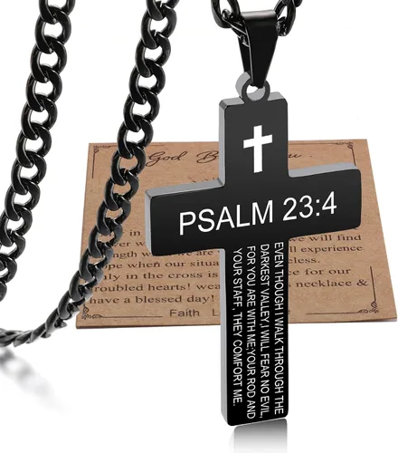 SKQIR Collar de cruz para hombres con versículo de la Biblia, escritura religiosa cristiana para la primera comunión, colgante de cruz para niños,