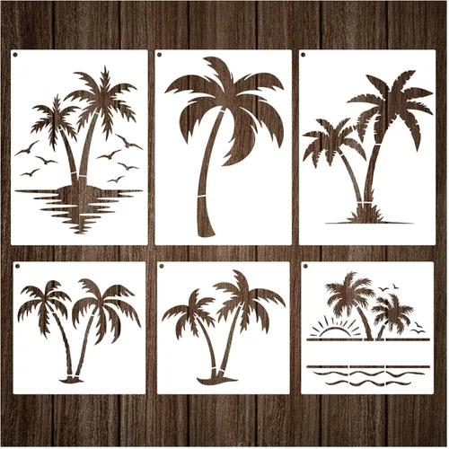 Plantillas de Palma - Plantillas de Playa Reutilizables para Pintar sobre Madera, Lienzo, Paredes - Proyectos DIY de Verano Temáticos de la
