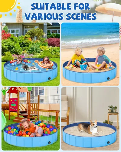 Miniatura 6 de YSJILIDE Piscina plegable para perros, piscina portátil de PVC para mascotas, baño plegable de plástico para perros y niños grandes, medianos y Azul