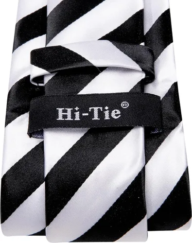 Miniatura 26 de Hi-Tie Corbatas de seda para hombre, diseño de cachemira a rayas, con bolsillo, gemelos cuadrados, conjunto formal de negocios