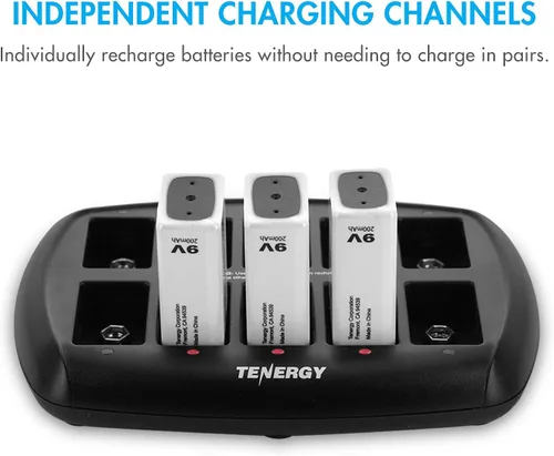 Miniatura 4 de Tenergy Baterías 9V 600mAh 10PCS Li-ion 9 voltios baterías recargables con 10 ranuras Li-ion 9V cargador de batería para alarma de humo/detector