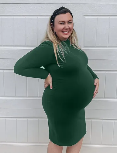 Miniatura 2 de abkylie Vestido de maternidad de manga larga de cuello alto con fruncido laterallongitud a la rodilla, vestido de embarazo para otoño sesión