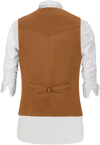 Miniatura 3 de Tuikayoo Chaleco de traje de cuero de ante para hombre, chaleco vintage vaquero occidental de ajuste regular