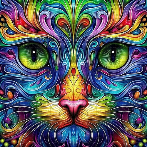 Miniatura 2 de Rompecabezas de gato para adultos, 1000 piezas, rompecabezas de arte abstracto de animales de fantasía, colorido y divertido rompecabezas de gato