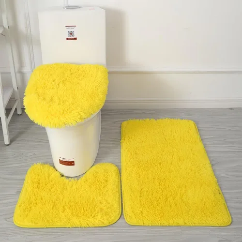 Miniatura 9 de Juego de alfombras de baño de 3 piezas, tapete de inodoro en forma de U + alfombras + alfombrilla de cubierta de tapa de inodoro, con respaldo