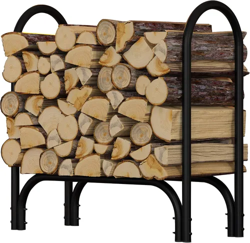 Miniatura 10 de Fire Beauty Kit de soporte ajustable para leña, soporte de almacenamiento de madera para chimenea, polvo negro, acero recubierto, exterior e