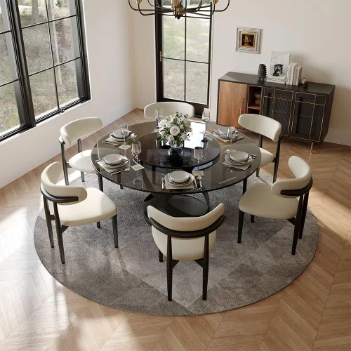 Miniatura 17 de POVISON Juego de 4 sillas de comedor redondas de lino y algodón con mesa de comedor de vidrio (mesa de comedor de 51 pulgadas + 4 sillas)