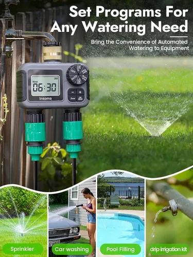 Miniatura 7 de Insoma Temporizador de manguera de 2 zonas, entrada de latón, temporizador de agua para manguera de jardín, temporizadores de rociadores con retardo