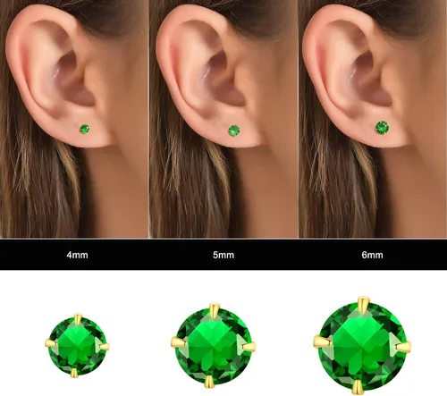 Miniatura 3 de Aretes de esmeralda chapados en oro amarillo o platino, plata de ley y circonita cúbica verde, aretes de tuerca para mujeres y niñas, joyería