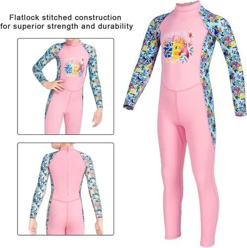 Miniatura 3 de Traje de baño de cuerpo completo de una pieza de manga larga para niños, traje de baño de protección solar para niños y niñas
