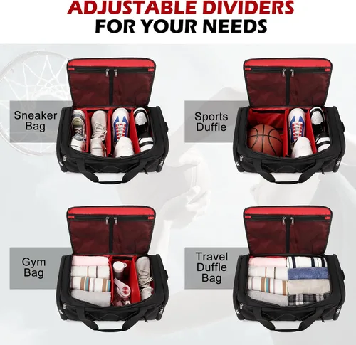 Miniatura 4 de Bolsa de deporte para viajes, deportes al aire libre, bolsa de zapatos para 4 pares de tenis hasta la talla 14, bolsa de viaje con 3 divisores