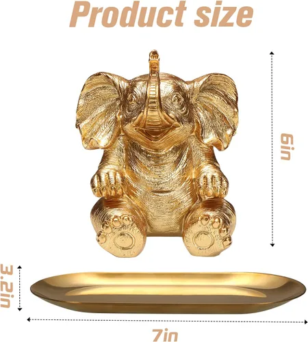 Miniatura 7 de Estatua de Elefante Dorado para Acentos de Decoración del Hogar Sala de Estar Estantería Soporte de TV Oficina. Plato para Baratijas. Regalo