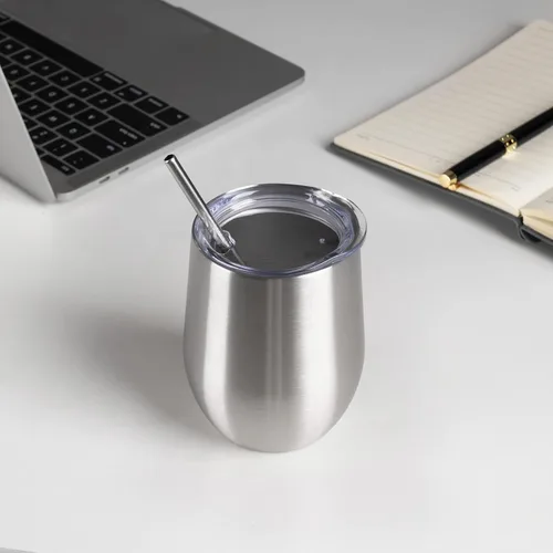Miniatura 5 de Vaso de vino aislado de 12 onzas con tapa y pajita, vaso de vino de acero inoxidable sin tallo de doble pared, vaso de vino al vacío a granel