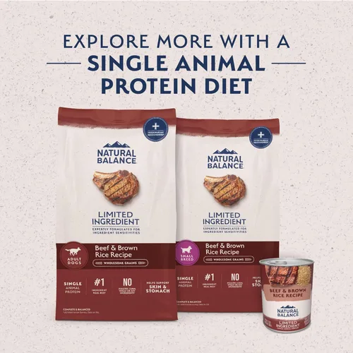 Miniatura 6 de Natural Balance Alimento seco para perros adultos de raza pequeña con ingredientes limitados, granos saludables, carne de res y arroz integral, 4