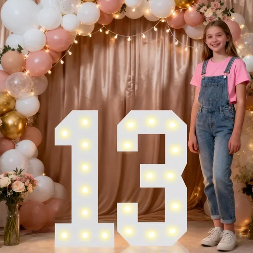 Miniatura 85 de Pooqla Letras y Números Decorativos con Luces LED, Letras y Números de Neón de Plástico Blanco para Decoración de Fiestas, Bodas, Funciona