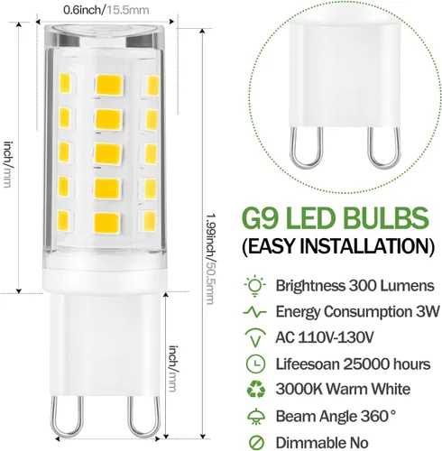 Miniatura 2 de Bombillas LED G9, 3 W, equivalente a bombillas halógenas de 300 lm y 30 W, bombillas LED de ahorro de energía, para candelabro, aplique de pared