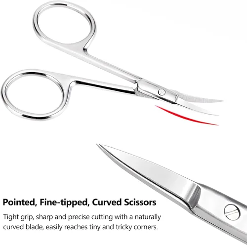 Miniatura 4 de Paquete de 2 tijeras para cutículas y tijeras de aseo extrafinas para manicura y pedicura, hoja curvada precisa punta puntiaguda kit de aseo