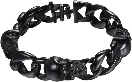 Miniatura 8 de U7 Pulseras góticas de calavera para hombres y mujeres, acero inoxidable, chapado en oro de 18 quilates, plata, negro, punk, esqueleto punk