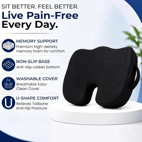 Miniatura 2 de Cojín ortopédico de espuma viscoelástica de alta calidad para silla de oficina y asiento de automóvil. Almohada ergonómica en forma de U para coxis