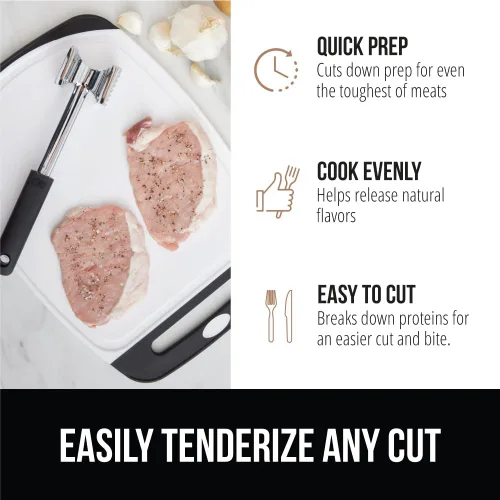 Miniatura 6 de GORILLA GRIP Herramienta ablandadora de carne de doble cara patentada sin BPA, mango suave y cómodo, mazo de cocina resistente para filetes, carne