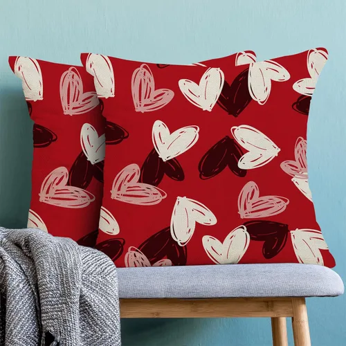 Miniatura 2 de Fundas de almohada de San Valentín 18x18, almohadas decorativas de exterior con corazones de amor rojo rosa para sofá, decoración de aniversario