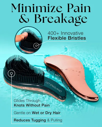 Miniatura 3 de Cepillo desenredante para cabello grueso, rizado y lacio, cerdas flexibles, para cabello húmedo y seco, color lirio de Inglaterra, oro rosa Oro rosa